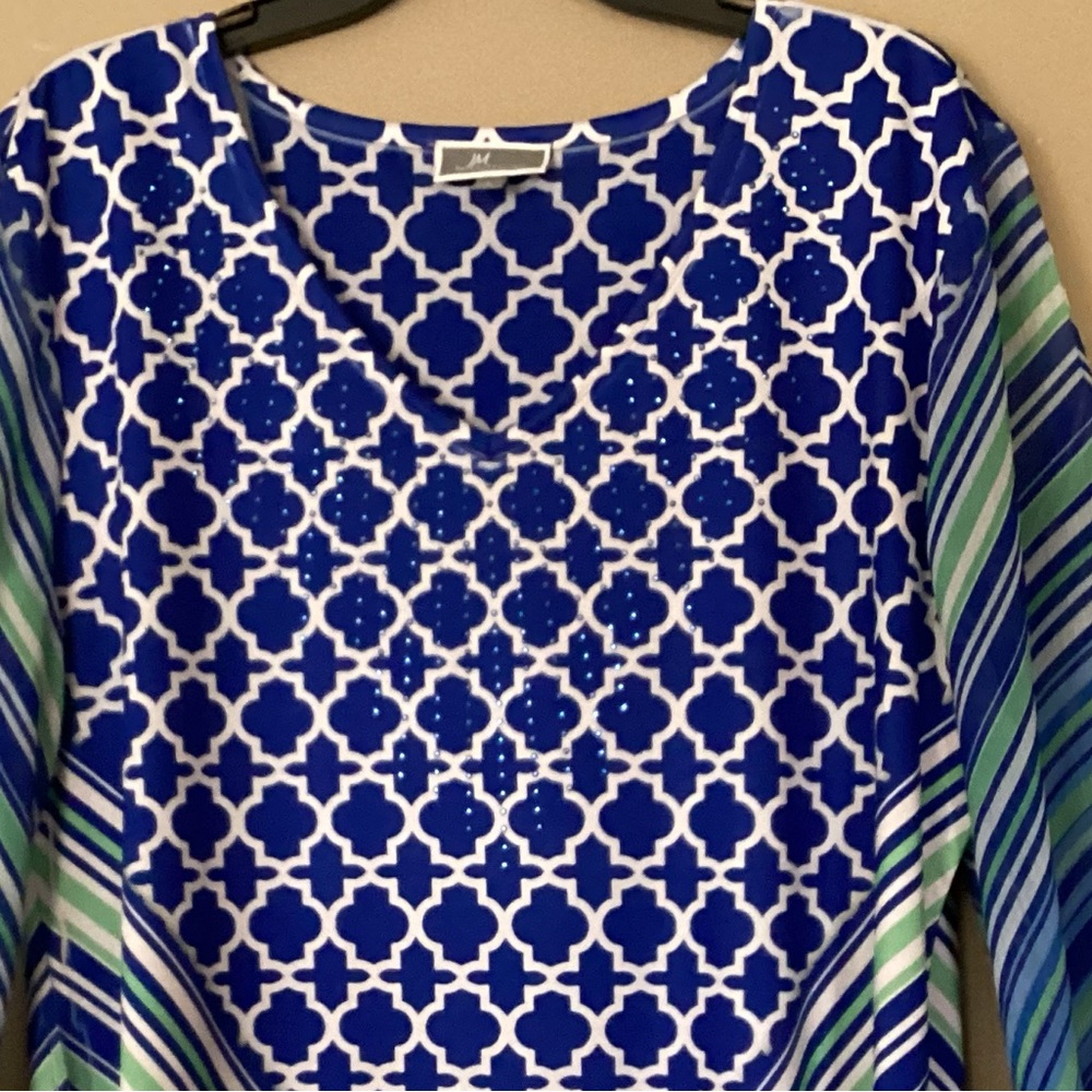 JM Collection Womens pullover V-neck Blouse beaded Size Large Adjustable - Picture 14 of 15